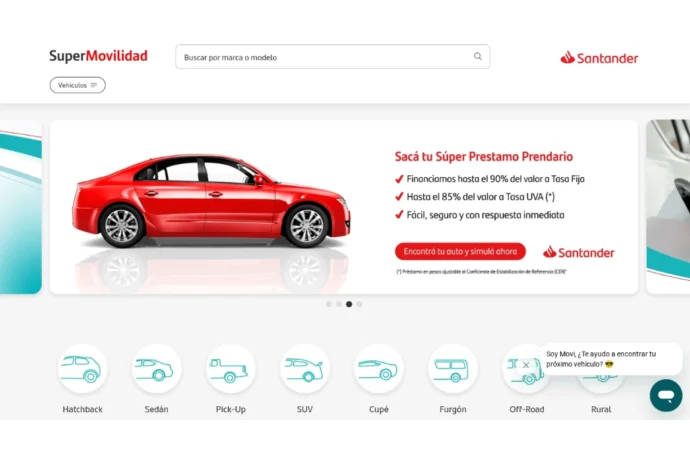 El banco Santander lanza una tienda virtual para comprar autos con financiación